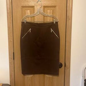 Ivanka, Trump size 10 brown faux suede straight skirt with gold zipper detail